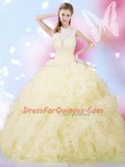 Custom Fit Light Yellow Lace Up 15 Quinceanera Dress Beading and Ruffles and Pick Ups Sleeveless Floor Length