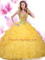 Organza Sleeveless Floor Length Quince Ball Gowns and Beading and Ruffles and Pick Ups