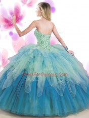 Multi-color Tulle Lace Up Sweetheart Sleeveless Floor Length Sweet 16 Dress Beading and Ruffles