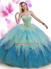 Multi-color Tulle Lace Up Sweetheart Sleeveless Floor Length Sweet 16 Dress Beading and Ruffles