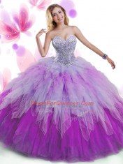 Multi-color Tulle Lace Up Sweetheart Sleeveless Floor Length Sweet 16 Dress Beading and Ruffles