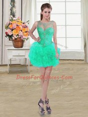 Romantic Three Piece Scoop Sleeveless Floor Length Beading and Ruffles Lace Up Sweet 16 Quinceanera Dress with Turquoise