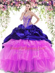 Sophisticated Sweetheart Sleeveless Organza and Taffeta 15 Quinceanera Dress Beading and Ruffled Layers and Pick Ups Brush Train Lace Up Sophisticated Sweetheart Sleeveless Organza and Taffeta 15 Quinceanera Dress Beading and Ruffled Layers and Pick Ups Brush Train Lace Up