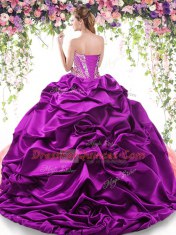 Sophisticated Sweetheart Sleeveless Organza and Taffeta 15 Quinceanera Dress Beading and Ruffled Layers and Pick Ups Brush Train Lace Up