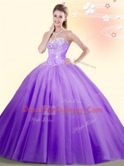 Amazing Sleeveless Beading Lace Up Quince Ball Gowns