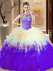 Amazing Ball Gowns Vestidos de Quinceanera Multi-color Scoop Tulle Sleeveless Floor Length Lace Up