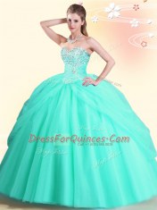 Luxury Apple Green Ball Gowns Tulle Sweetheart Sleeveless Beading Floor Length Lace Up Vestidos de Quinceanera