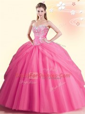 On Sale Watermelon Red Sweet 16 Dress Military Ball and Sweet 16 and Quinceanera and For with Beading Sweetheart Sleeveless Lace Up
