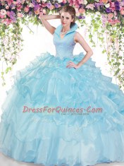 Backless Organza Sleeveless Floor Length Sweet 16 Dresses and Beading and Ruffled Layers