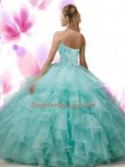 Fantastic Sleeveless Organza Floor Length Lace Up Sweet 16 Quinceanera Dress in Pink with Beading and Ruffled Layers