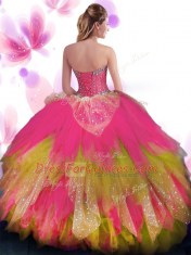 Multi-color Ball Gowns Sweetheart Sleeveless Tulle Floor Length Lace Up Beading and Ruffled Layers 15th Birthday Dress