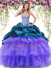 Multi-color Sweetheart Neckline Beading and Ruffled Layers and Pick Ups Quinceanera Gowns Sleeveless Lace Up