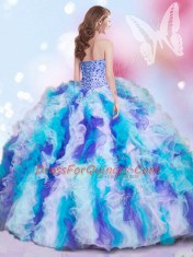 Flare Sweetheart Sleeveless Quinceanera Dresses Beading and Ruffles Multi-color Organza