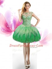 Four Piece Green Tulle Lace Up Scoop Sleeveless Floor Length Quinceanera Gown Beading and Ruffles