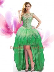 Four Piece Green Tulle Lace Up Scoop Sleeveless Floor Length Quinceanera Gown Beading and Ruffles