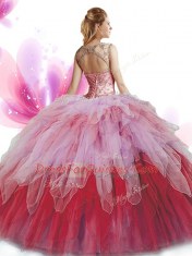 Four Piece Green Tulle Lace Up Scoop Sleeveless Floor Length Quinceanera Gown Beading and Ruffles