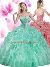 Simple Ball Gowns Ball Gown Prom Dress Apple Green Sweetheart Organza Sleeveless Floor Length Lace Up