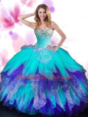 Lovely Floor Length Multi-color 15 Quinceanera Dress Sweetheart Sleeveless Lace Up