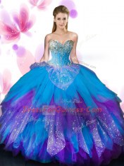 Lovely Floor Length Multi-color 15 Quinceanera Dress Sweetheart Sleeveless Lace Up