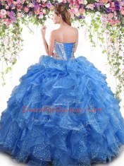 Super Mermaid Aqua Blue Organza Lace Up Sweetheart Sleeveless Floor Length Sweet 16 Quinceanera Dress Beading and Ruffles