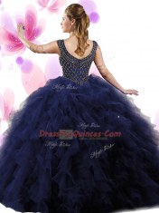 Floor Length Navy Blue Vestidos de Quinceanera Scoop Sleeveless Zipper