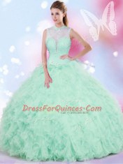 Delicate Apple Green Sleeveless Beading and Ruffles Floor Length Quinceanera Dresses