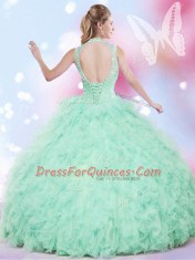 Delicate Apple Green Sleeveless Beading and Ruffles Floor Length Quinceanera Dresses