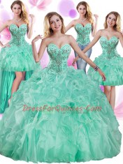 Enchanting Four Piece Floor Length Apple Green 15 Quinceanera Dress Sweetheart Sleeveless Lace Up