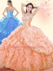 Pick Ups Ball Gowns Quince Ball Gowns Orange Sweetheart Organza Sleeveless Floor Length Lace Up