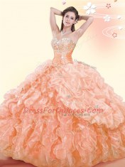 Pick Ups Ball Gowns Quince Ball Gowns Orange Sweetheart Organza Sleeveless Floor Length Lace Up