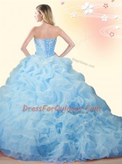 Sleeveless Brush Train Beading and Ruffles and Pick Ups Lace Up Quinceanera Dress