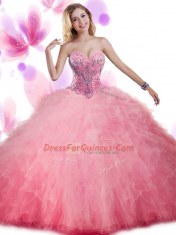 Apple Green Ball Gowns Beading and Ruffles and Pick Ups Quince Ball Gowns Lace Up Tulle Sleeveless Floor Length