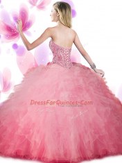Apple Green Ball Gowns Beading and Ruffles and Pick Ups Quince Ball Gowns Lace Up Tulle Sleeveless Floor Length