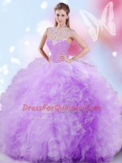 Beading and Ruffles and Sequins Sweet 16 Dresses Lavender Zipper Sleeveless Floor Length