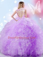 Beading and Ruffles and Sequins Sweet 16 Dresses Lavender Zipper Sleeveless Floor Length