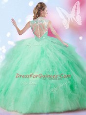 Flirting Apple Green Sleeveless Beading and Ruffles and Sequins Floor Length Vestidos de Quinceanera