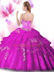 Coral Red Ball Gowns Sweetheart Sleeveless Organza Floor Length Lace Up Beading and Appliques Sweet 16 Dresses