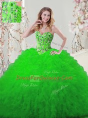 Fashion Ball Gowns Embroidery and Ruffles Sweet 16 Dresses Lace Up Tulle Sleeveless Floor Length