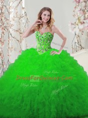 Fashion Ball Gowns Embroidery and Ruffles Sweet 16 Dresses Lace Up Tulle Sleeveless Floor Length