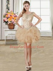 Four Piece Champagne 15 Quinceanera Dress Military Ball and Sweet 16 and Quinceanera and For with Beading and Ruffles Scoop Sleeveless Lace Up