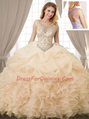Captivating Scoop Sleeveless Lace Up Floor Length Beading and Ruffles and Pick Ups Sweet 16 Quinceanera Dress