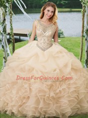 Captivating Scoop Sleeveless Lace Up Floor Length Beading and Ruffles and Pick Ups Sweet 16 Quinceanera Dress
