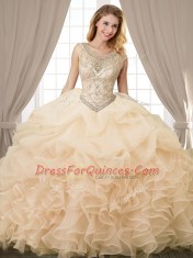 Captivating Scoop Sleeveless Lace Up Floor Length Beading and Ruffles and Pick Ups Sweet 16 Quinceanera Dress