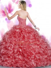 Most Popular Blue Ball Gowns Beading and Ruffles Quinceanera Dresses Lace Up Organza Sleeveless Floor Length