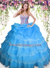 Pick Ups Ruffled Sweetheart Sleeveless Lace Up Quinceanera Gown Baby Blue Organza
