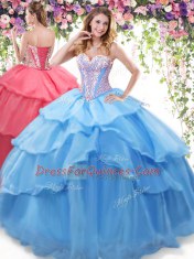Sweetheart Sleeveless Organza Quinceanera Gown Beading and Ruffled Layers Lace Up
