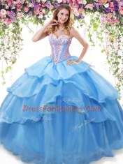 Sweetheart Sleeveless Organza Quinceanera Gown Beading and Ruffled Layers Lace Up