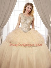 Fabulous Three Piece Champagne Lace Up Scoop Beading and Ruffles Quinceanera Dresses Organza and Tulle Sleeveless