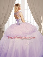 Fabulous Three Piece Champagne Lace Up Scoop Beading and Ruffles Quinceanera Dresses Organza and Tulle Sleeveless