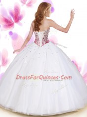 Glittering Sleeveless Floor Length Beading and Ruffles Lace Up Quinceanera Gowns with White